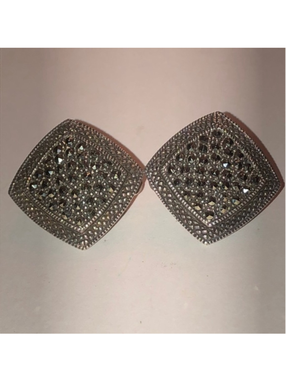 925 Sterling Silver Marcasite Signed MO Clip On Earrings